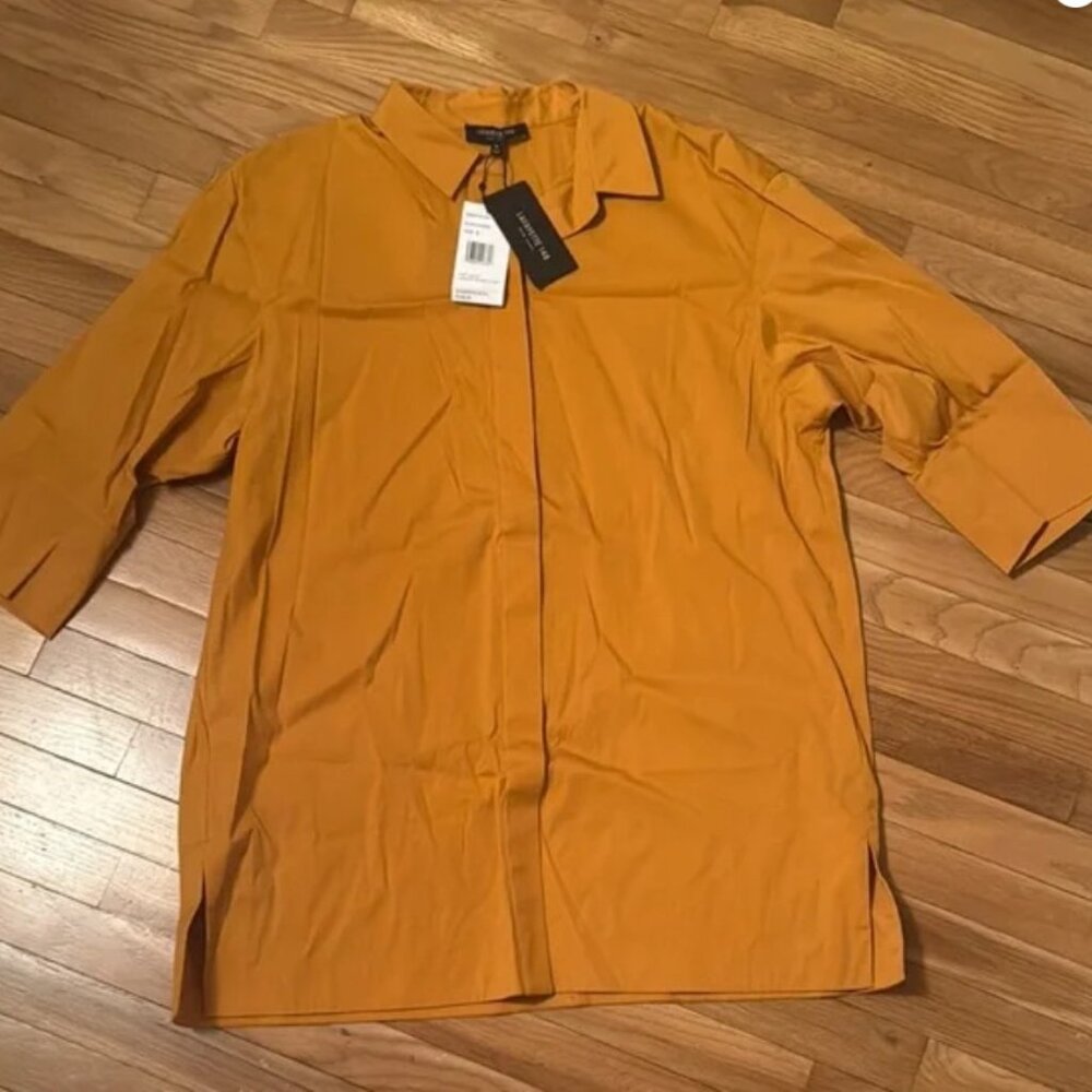 Lafayette 148 New York tunic button-front blouse in a mustard yellow